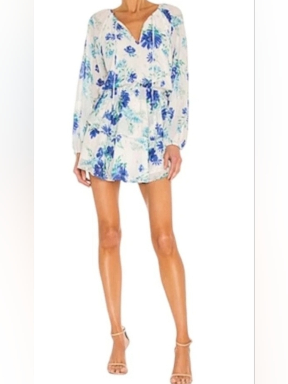 Yumi Kim White Dress with Blue Floral Accents